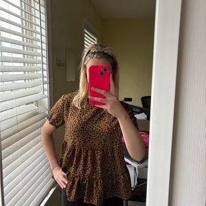 Leopard Print Ruffle babydoll top